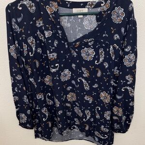 LOFT Navy and White Paisley Blouse